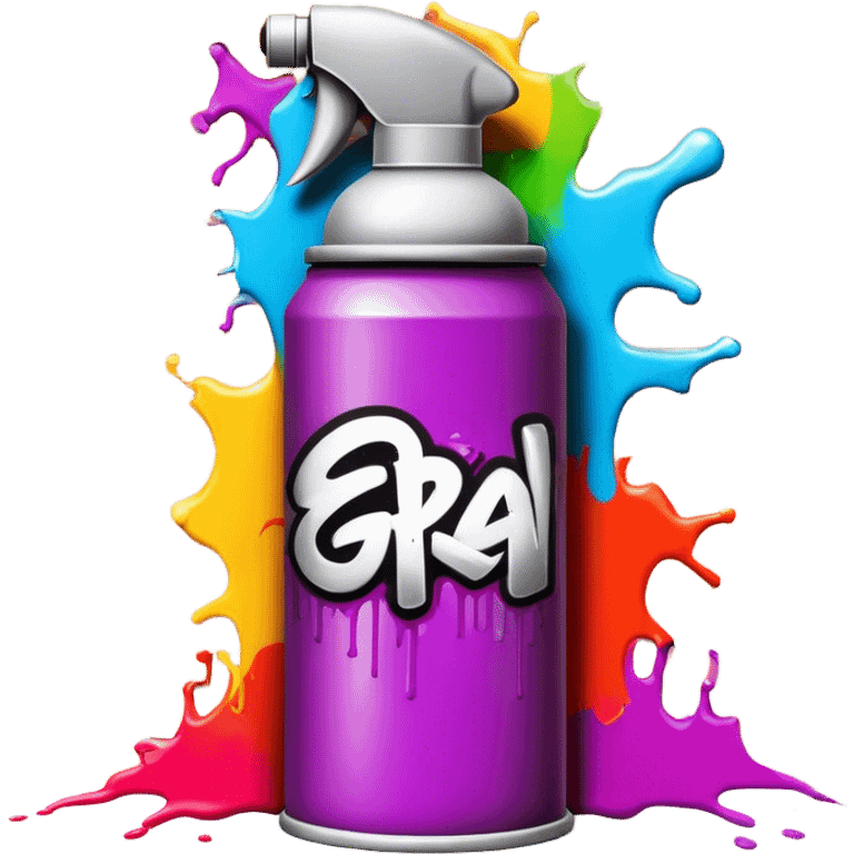 Graffiti icon, spray paint can, colorful spray paint splashes, brick wall with graffiti artwork and bold text, urban style, vibrant colors, minimalistic design, clean lines, transparent background. emoji