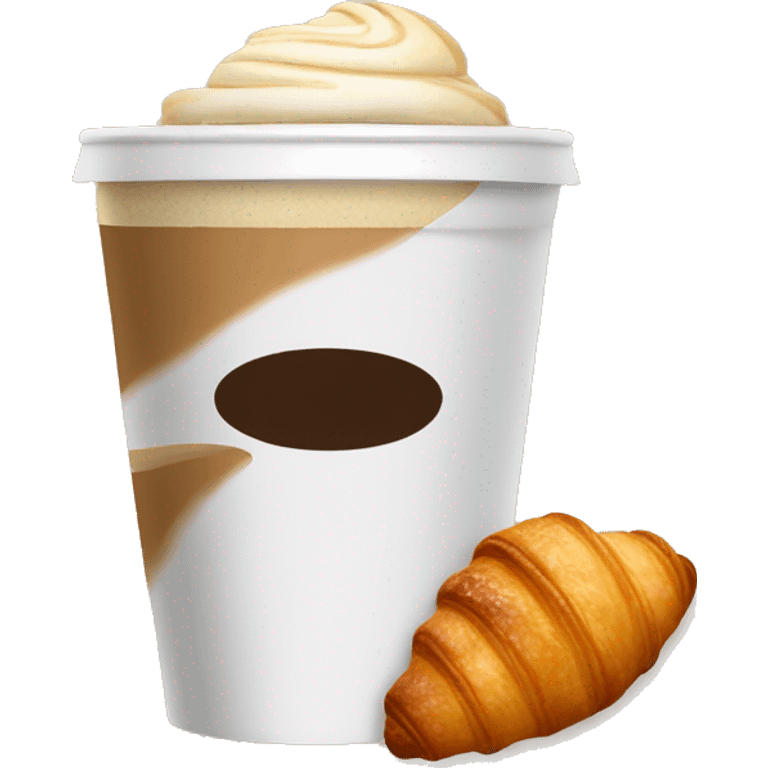 Disposable cup with cappuccino and croissant emoji