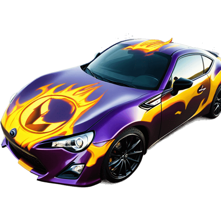 Batgirl and Batman themed Scion FR-S with hot rod flames painted on side of car  emoji