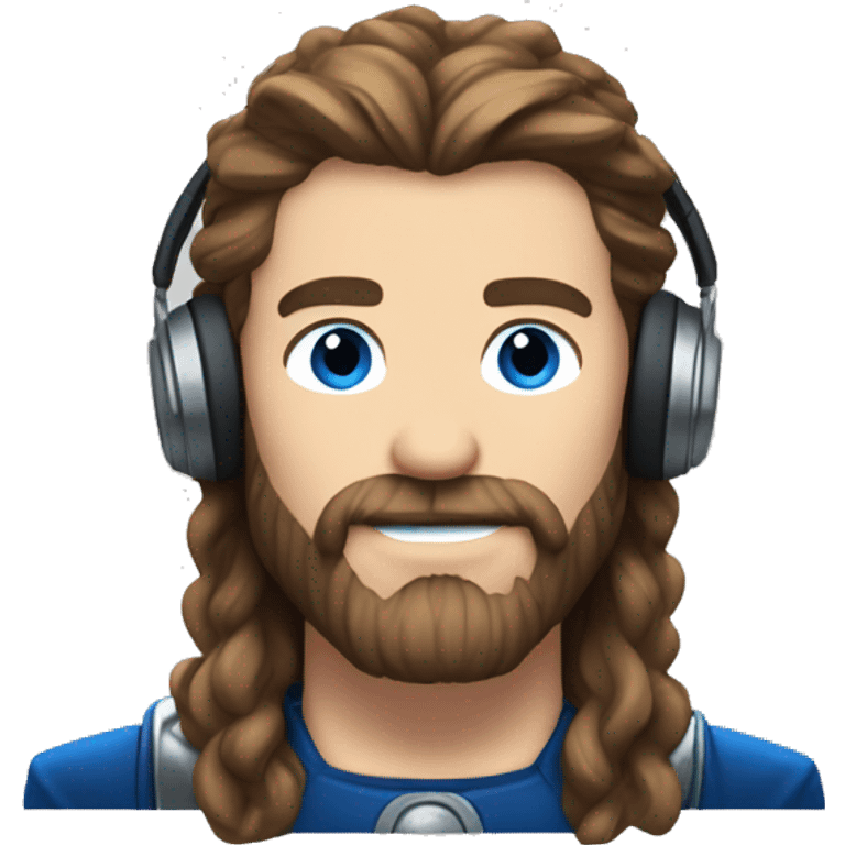 Thor-like hair, beard, blue eyes, brown hair, 35-year-old shy man with headphones on emoji