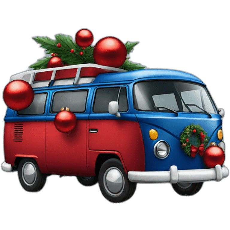 Darkblue Campervan with a lot red Christmas Balls  emoji