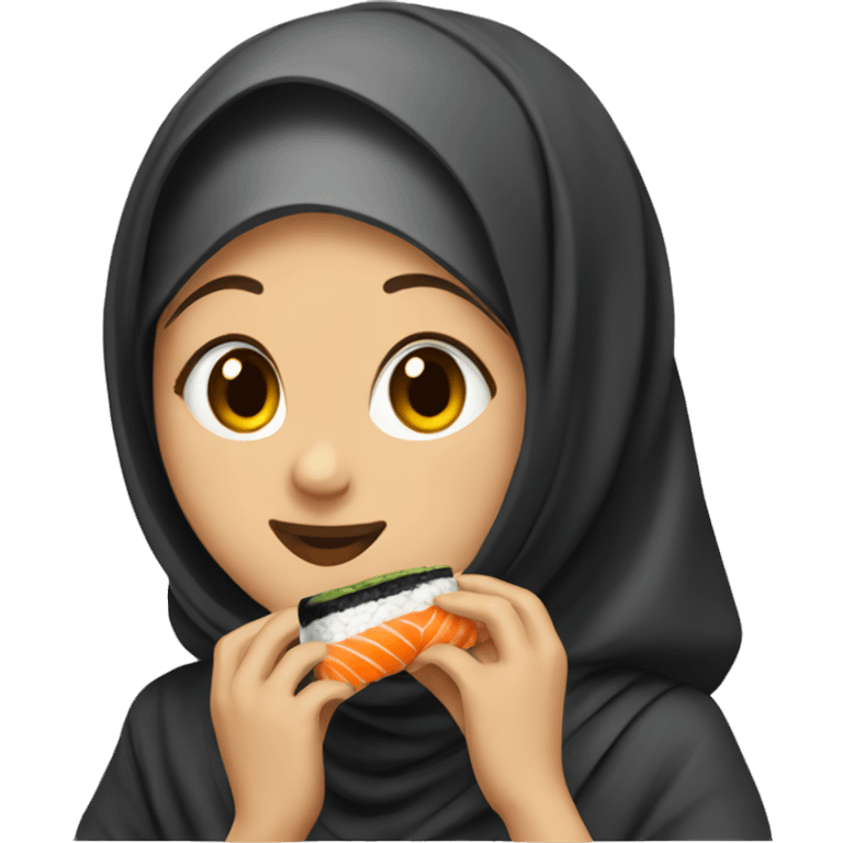 Girl with hijab eating sushi emoji