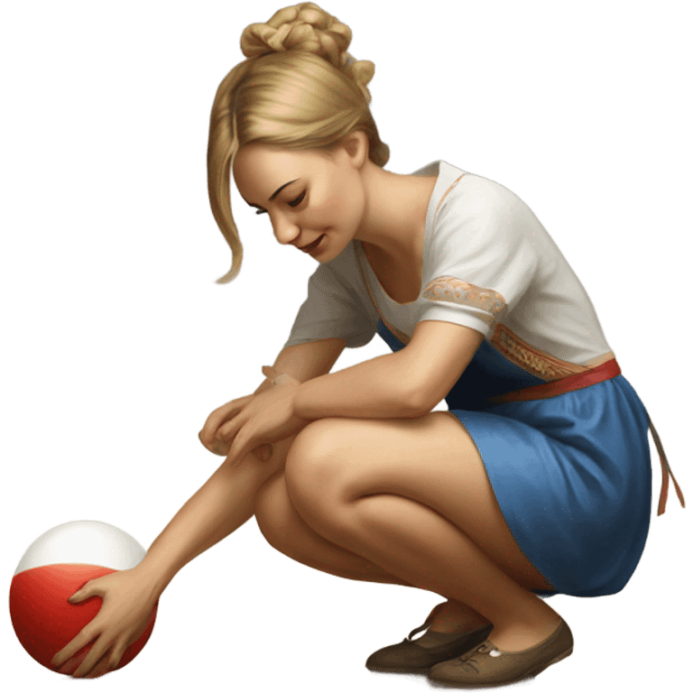 a russian woman painting a ball in the floor  emoji