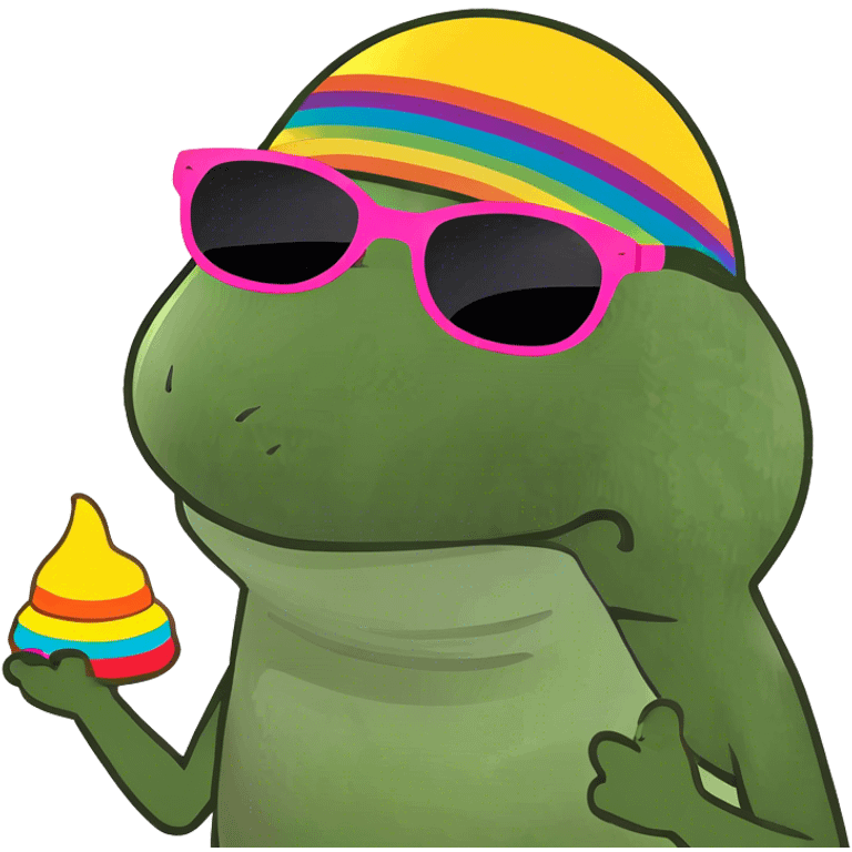 a pepe frog with a rainbow poop emoji emoji