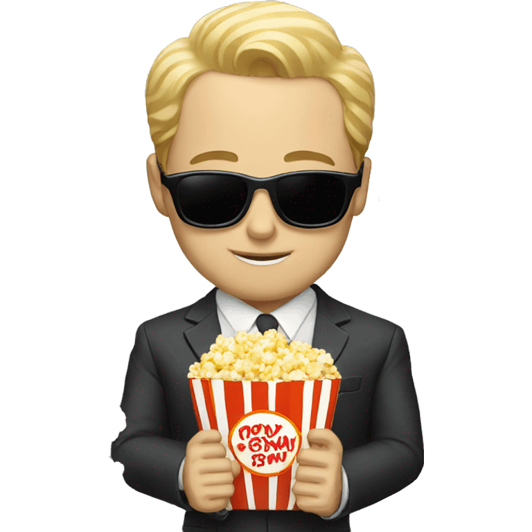 white man in suit with sunglasses eating popcorn  emoji