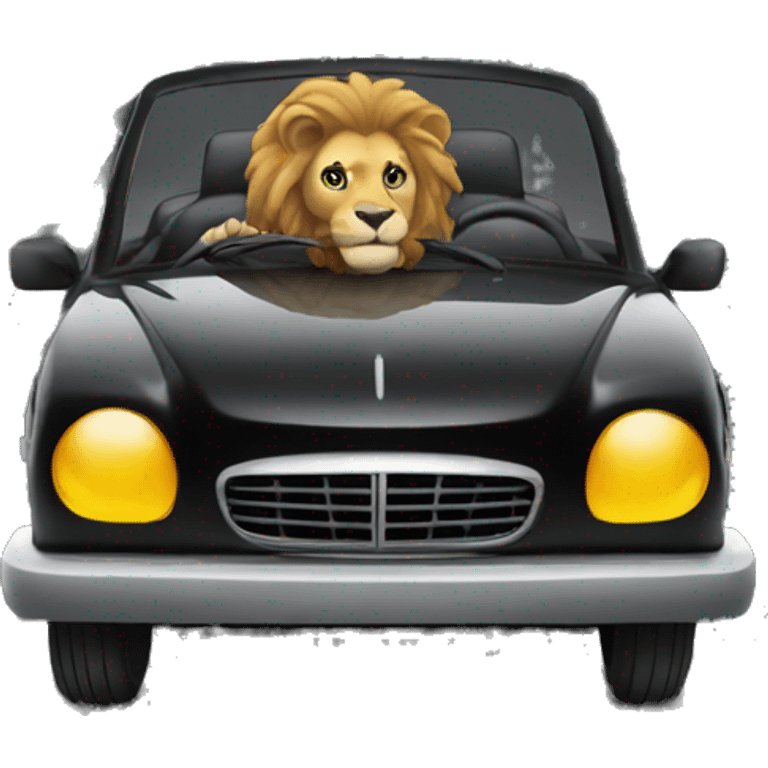 lion driving black car emoji