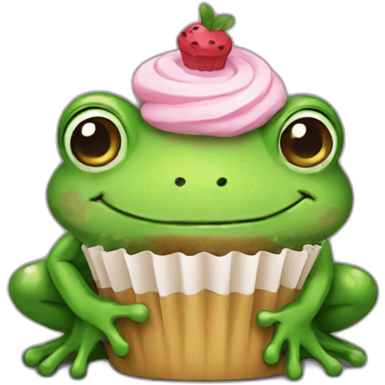 Frog with cupcake emoji