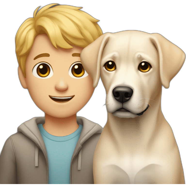 two white boys with one black labrador emoji