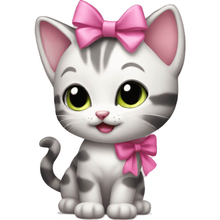 cute kitten with a pink bow on its tail emoji