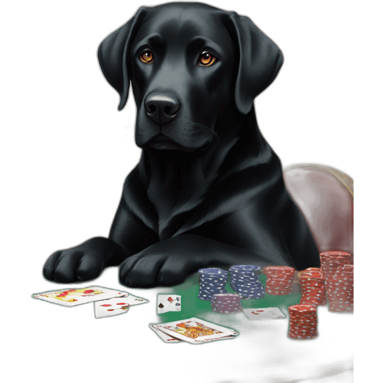 Black Labrador dog with white at poker table emoji