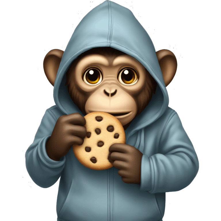 Monkey waring a hoodie and eating a cookie emoji