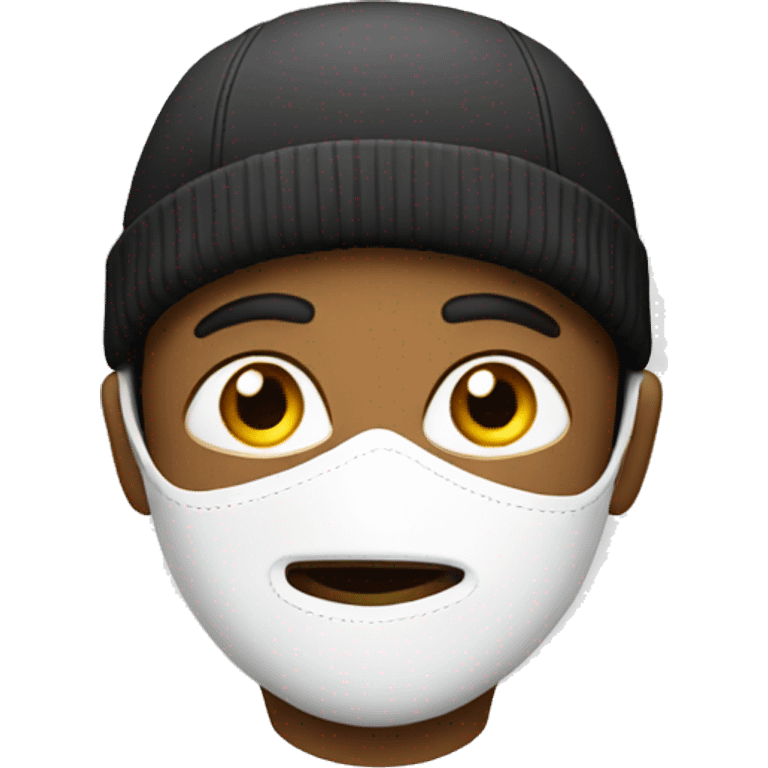 A boy wearing a ski mask and a cap emoji