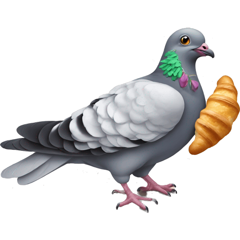 sick pigeon eating a croissant emoji