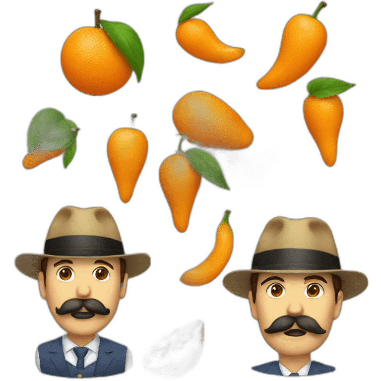 Una fruta naranja con piernas y bigote emoji