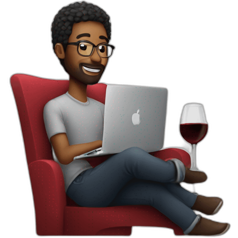 designer working on macbook pro drinking a glass of red wine emoji