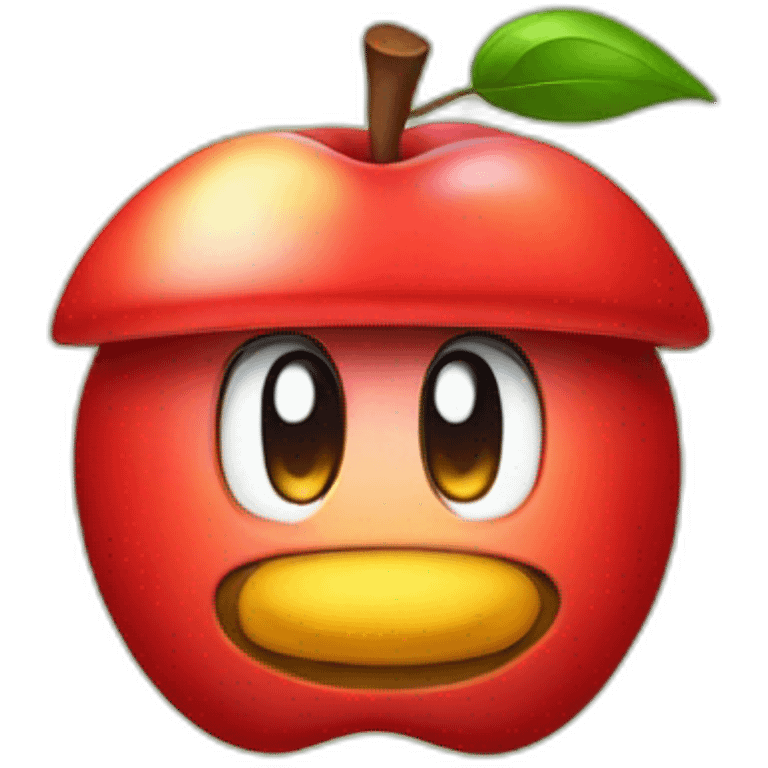 smiling red apple wearing Mario's hat emoji