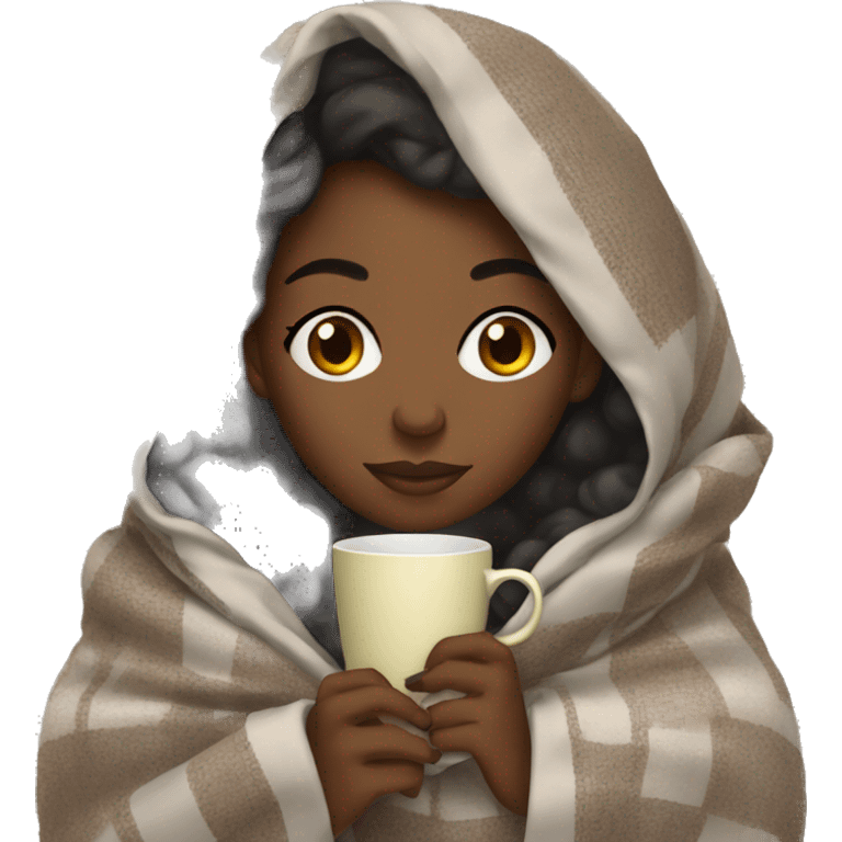 Black woman wrapped in blanket drinking tea  emoji