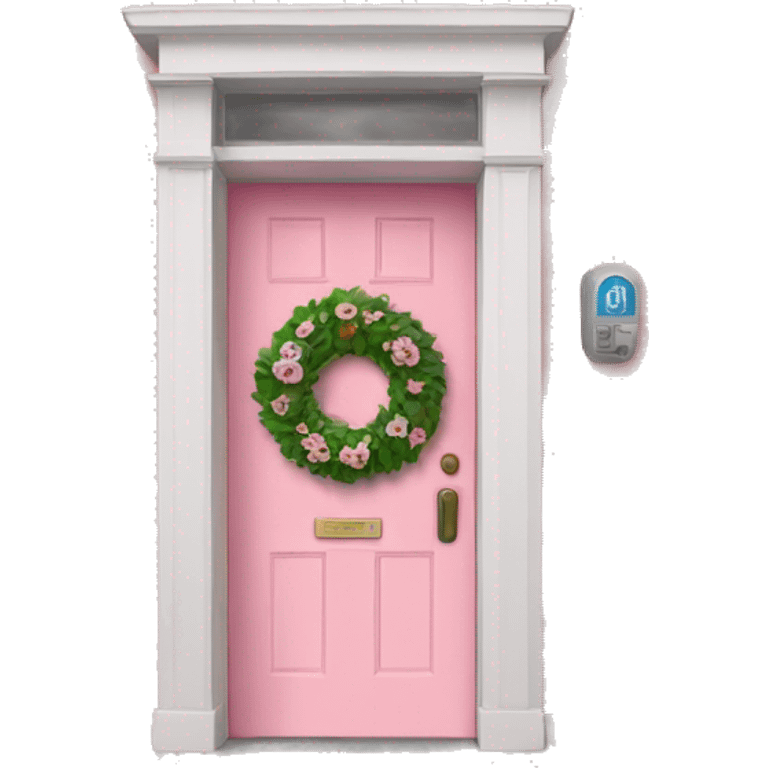 Pink door with a circular wreath  emoji