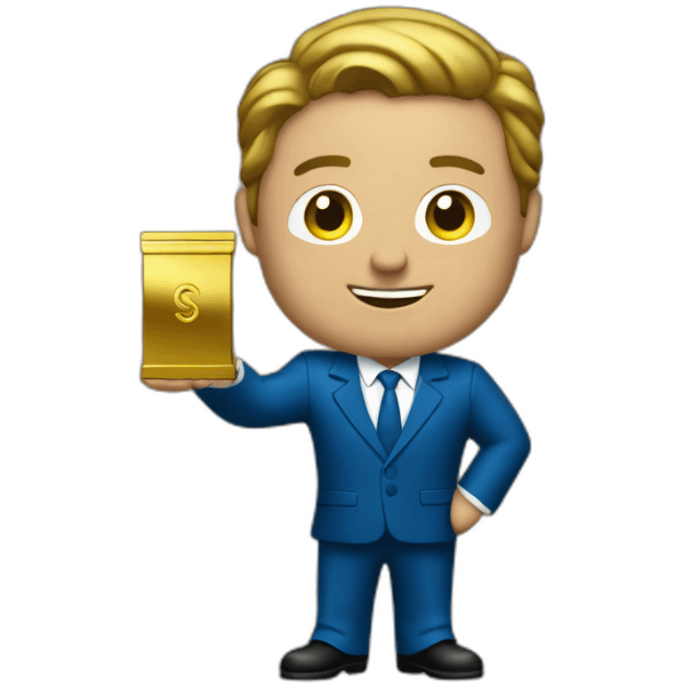 Posh-man-with-blue-suit-offering-goldbar emoji