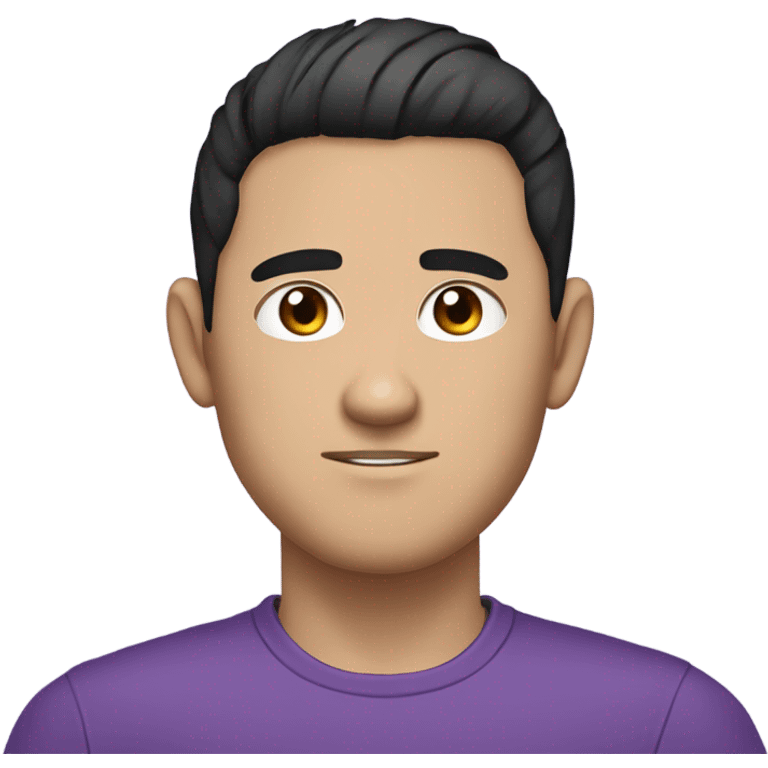 avatar in a cartoon or digital art style, representing a male character with short, modern black hair, a short beard, defined eyebrows, large expressive eyes, and wearing a purple shirt. The style resembles anime or cartoon illustrations. emoji