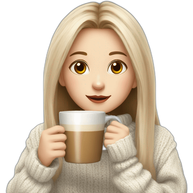 Rabbit girl in the sweater with cup of coffee emoji