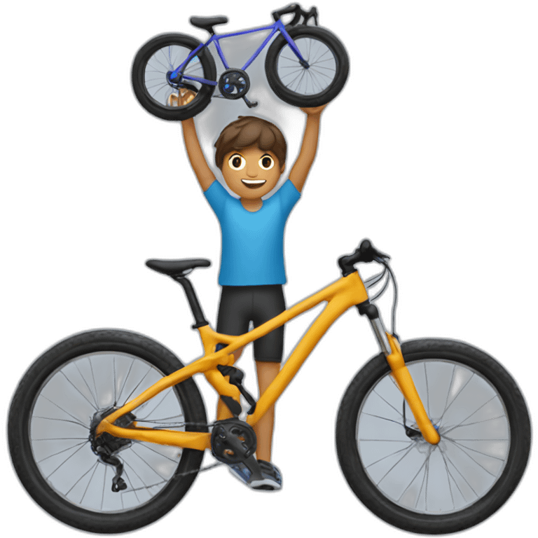 boy holding road bike over his head emoji