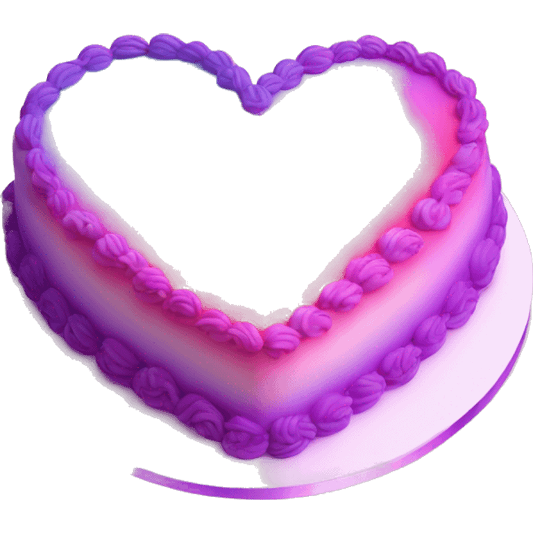 Iridescent gradient hue heart shaped cake with piping emoji