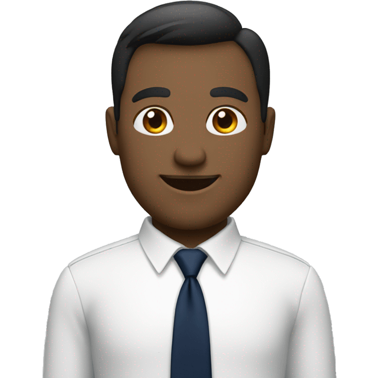 A modern man with glass white shirt and  navy blue tie saying hi emoji