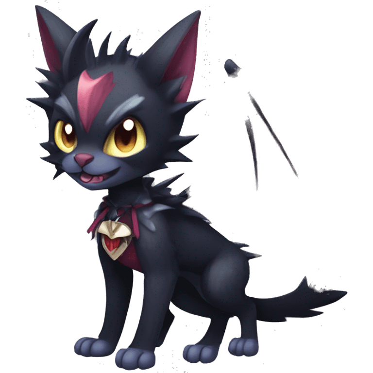   cool edgy beautiful anime-style ethereal dark-punk-themed animal vampiric Nargacuga-cat-hybrid Fakemon with big fangs and bat-wing-ears with a cape full body emoji