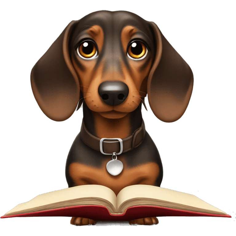 Dachshund holding a book reading loud  emoji