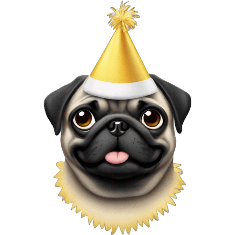 Black pug partying emoji