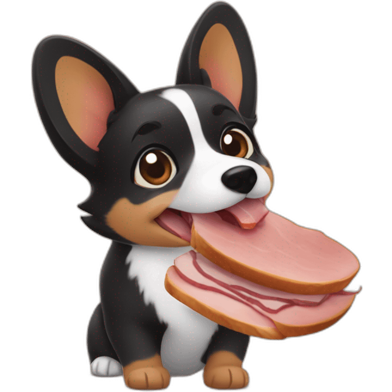 Black corgi eating ham emoji