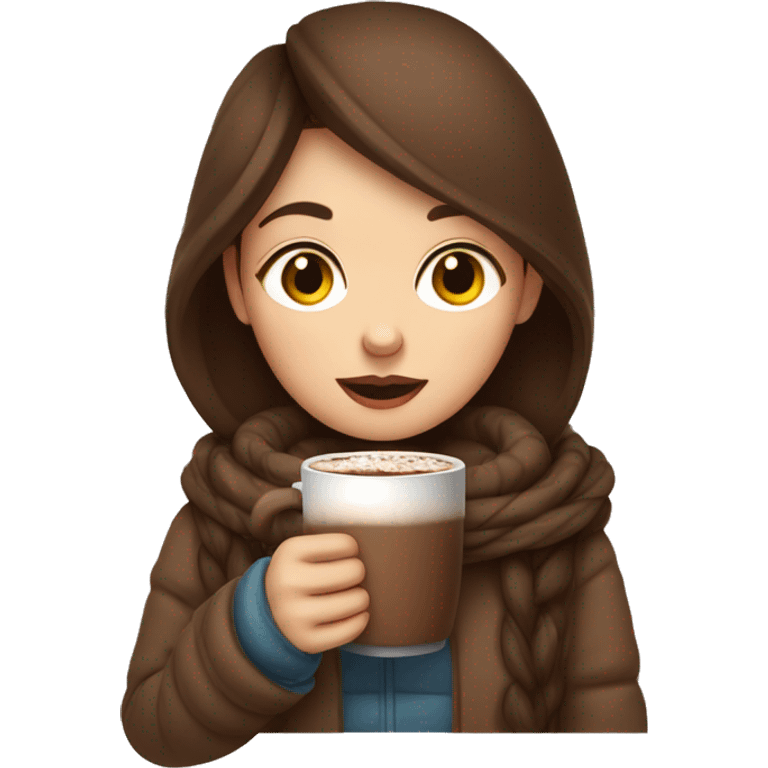 girl with brown hair sipping hot chocolate in cold weather emoji