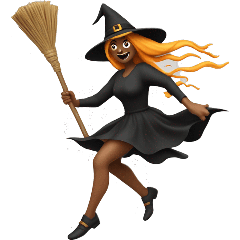 halloween goddess witch sprinting, with a large stride and arms outstretched, broom emoji