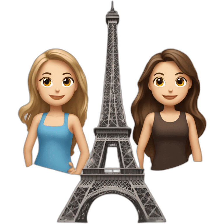 Eiffel Tower with three brunette white girls emoji