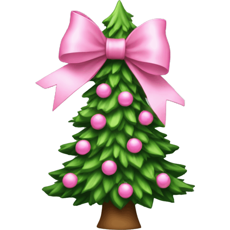 A Christmas tree with a pink bow emoji