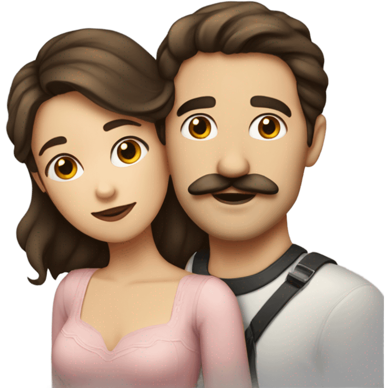 Man with brown hair and mustache kissed beautiful girl with dark brown hair  emoji