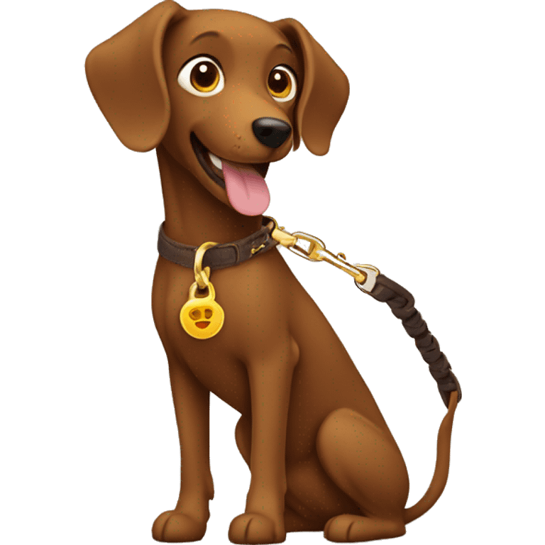 Brown dog leash with golden snap  emoji