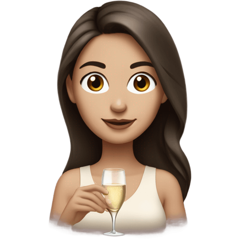 White girl with long dark brown hair and brown eyes with glass of champagne  emoji