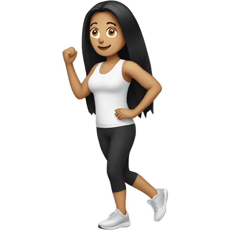 Generate an emoji representing a white woman with black and long hair  exercising emoji