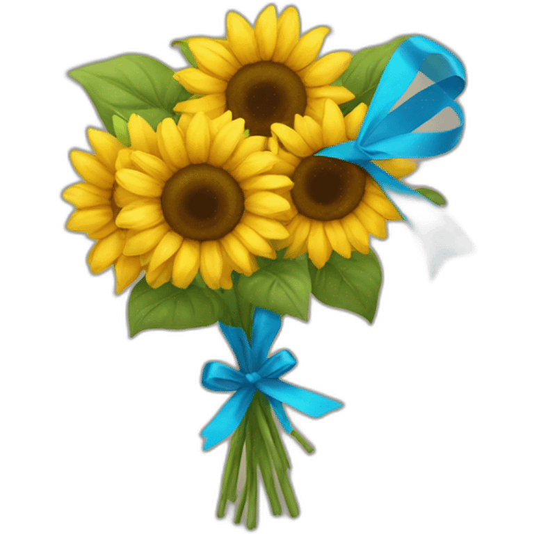 a bouquet of sunflowers tied with a yellow-blue ribbon emoji