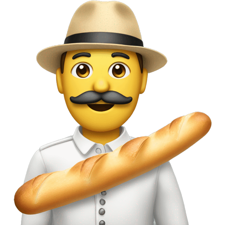 Basic emoji with French Hat and moustache holding a baguette emoji