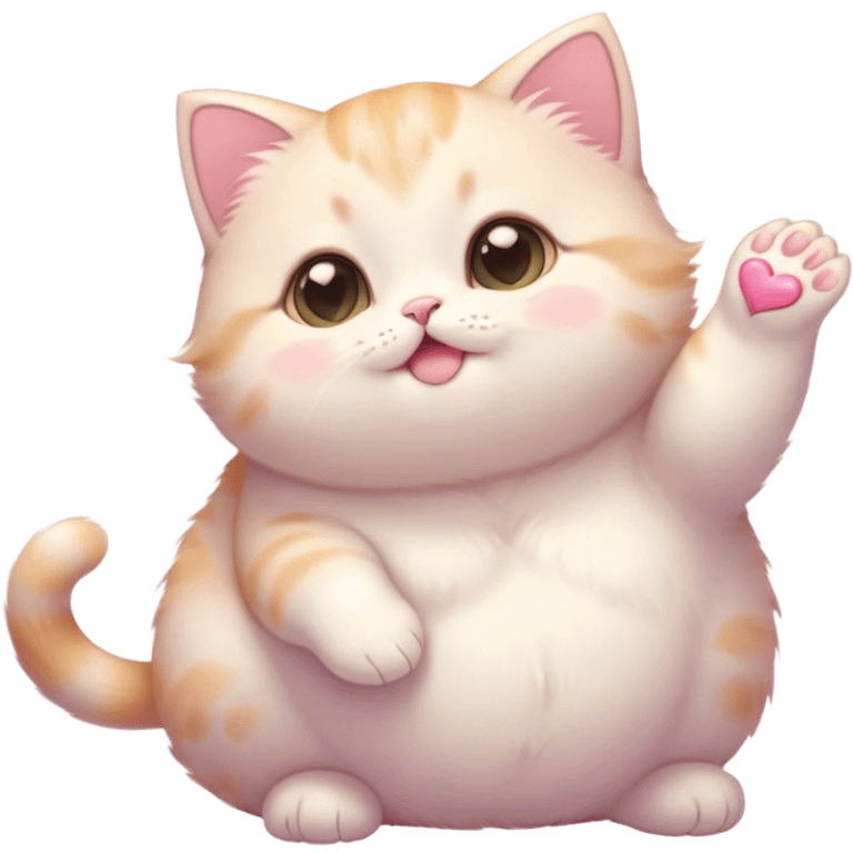 Cinematic chubby pastel kitten, big round eyes full of wonder, tiny paws reaching up, soft fluffy fur glowing in warm light, delicate heart-shaped nose, irresistibly cute and snuggly. emoji