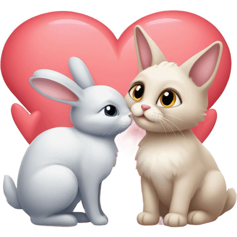 Two different cute animal couple love with heart emoji