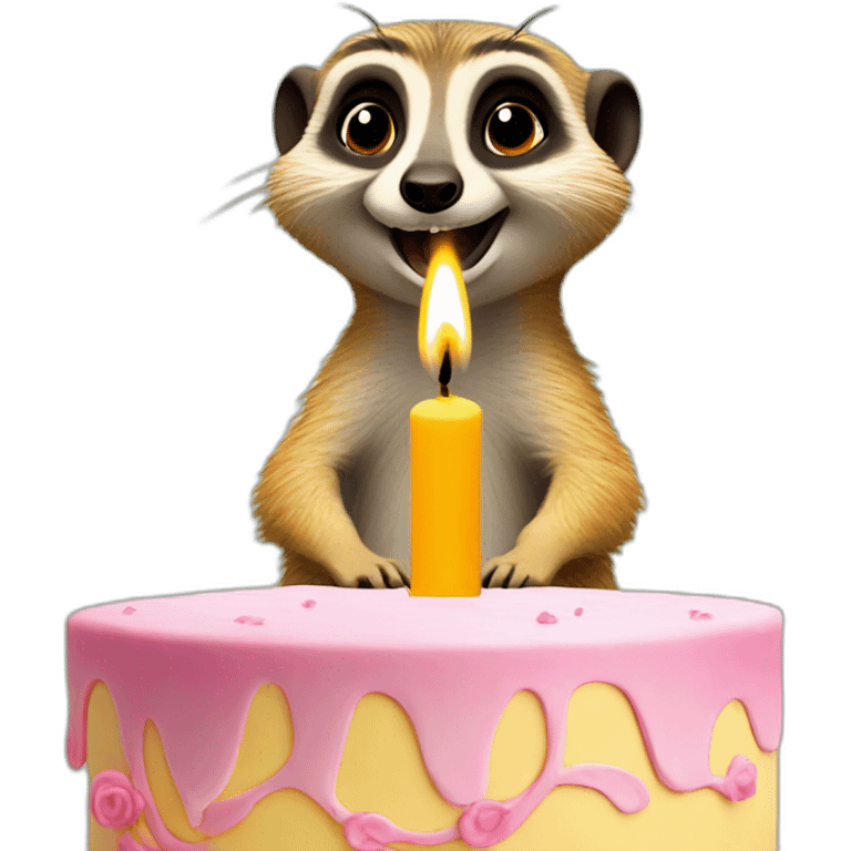 meerkat blowing out a big candle on a cake  emoji