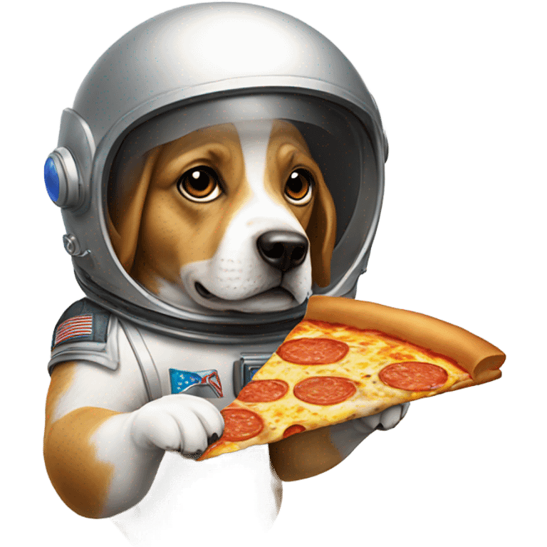 Dog with a space helmet with a pizza emoji