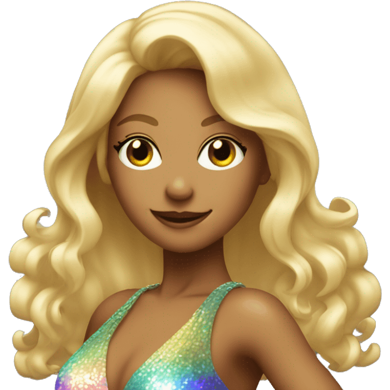 Dancing salsa blonde girl in an iridescent dress emoji