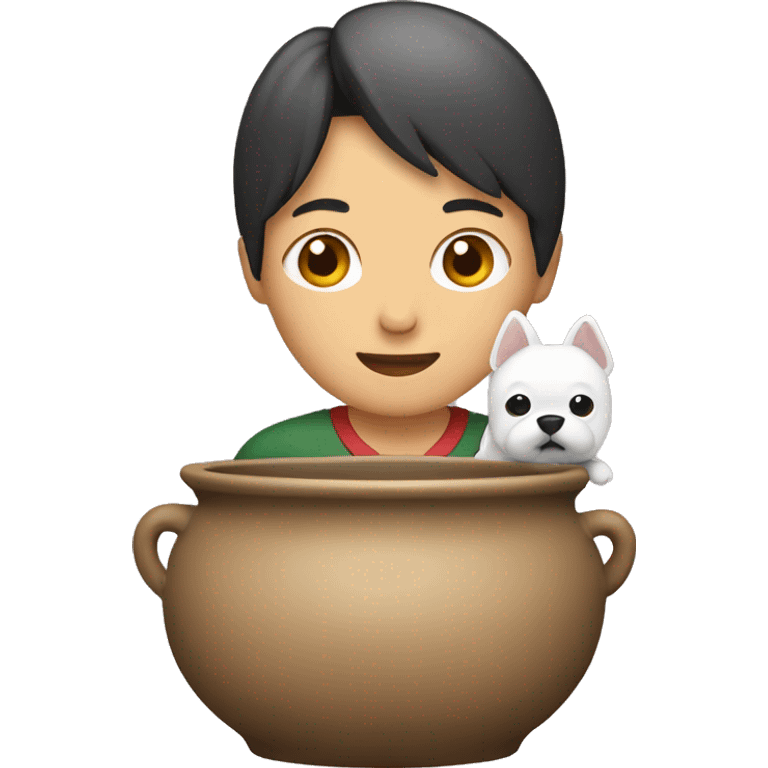 asian with a pot with a dog in it  emoji