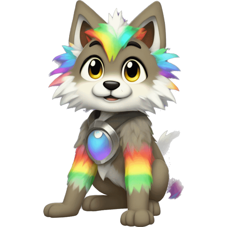 Furry, sparkle, rainbow, animal, anthro, full body, fursona, protogen emoji