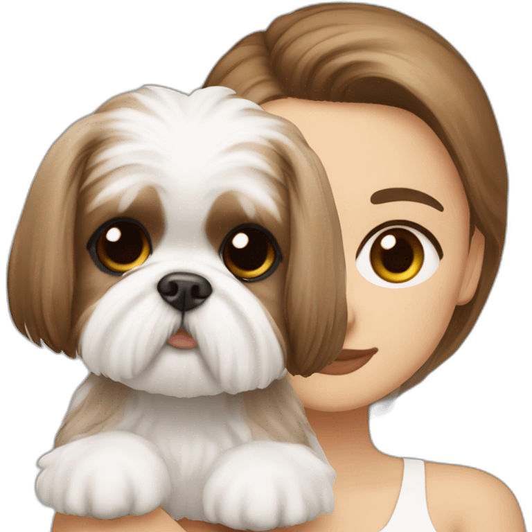 girl white complexion with a small brown and white shih tzu dog emoji